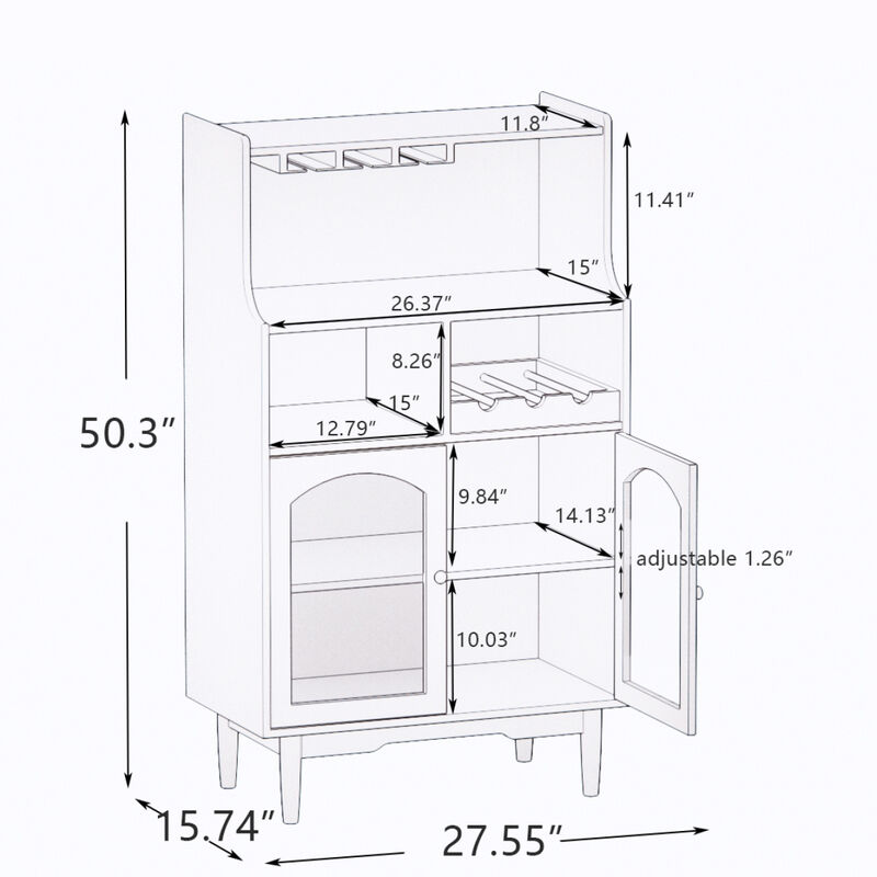 Grey wine cabinet with glass doors & removable racks