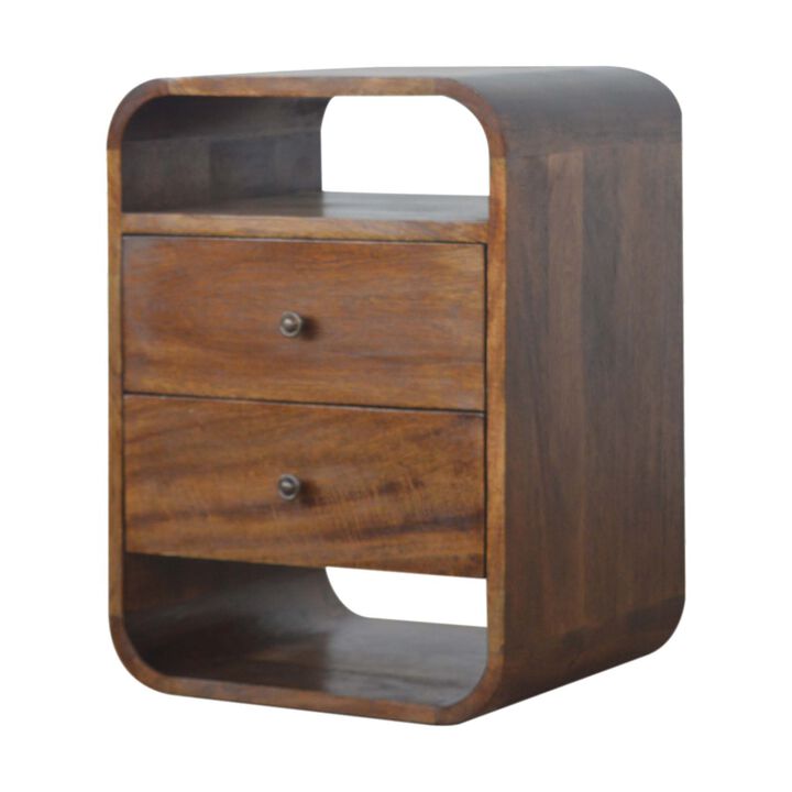 Solid Wood Chestnut Curved Edge with 2 Drawers Nightstand