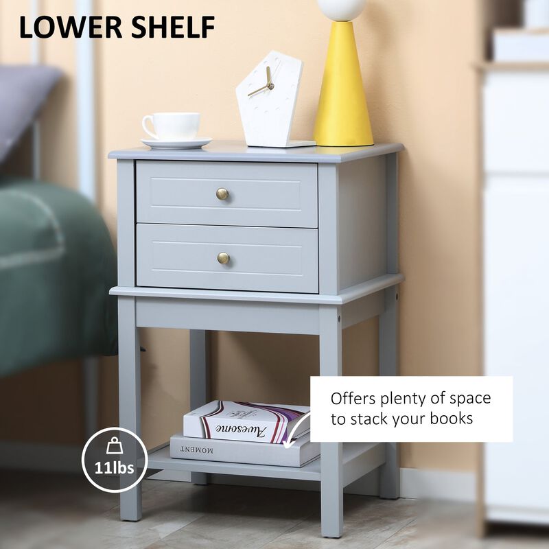Light Grey End Table: Modern Sofa Side Table with Drawers