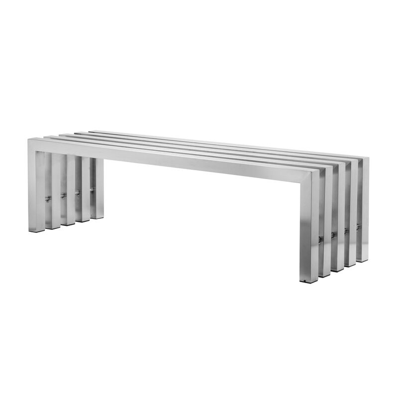 Namo 58 Inch Accent Bench, Sleek Modern Design, Rectangular, Chrome Metal - Benzara