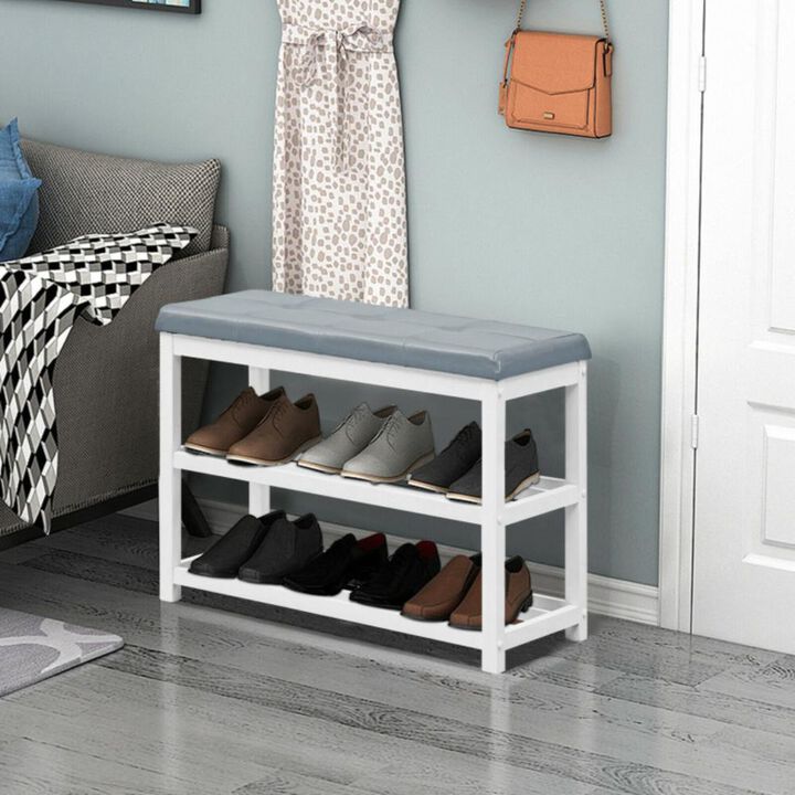 Hivvago 2-Tier Wooden Shoe Rack Bench with Padded Seat