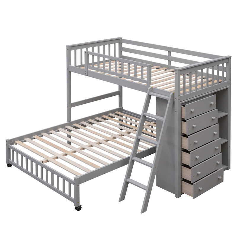 Merax Wooden Bunk Bed with 6 Drawers