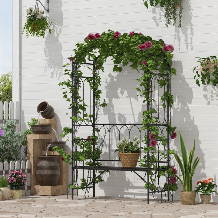 Compact Garden Gateway: 19.75" Metal Arbor with Bench for Backyards