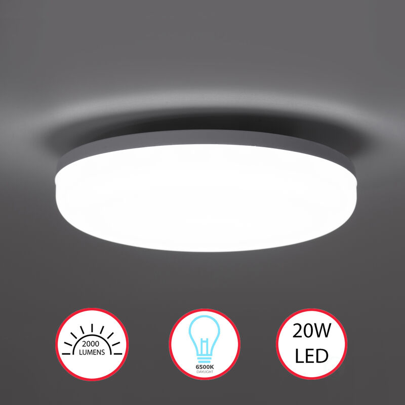 "White Plastic 6 in Round LED Ceiling Light Fixture for Entryway, Office, Outdoor, 6500K Daylight, 2000lm 20W"