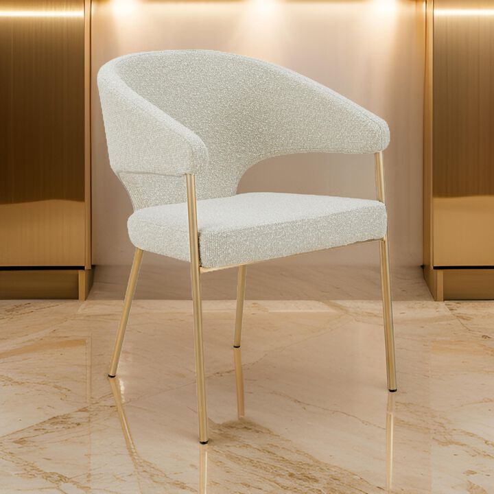 Cid Kasa 23 Inch Dining Chair, Light Gray Polyester, Brass Stainless Steel - Benzara