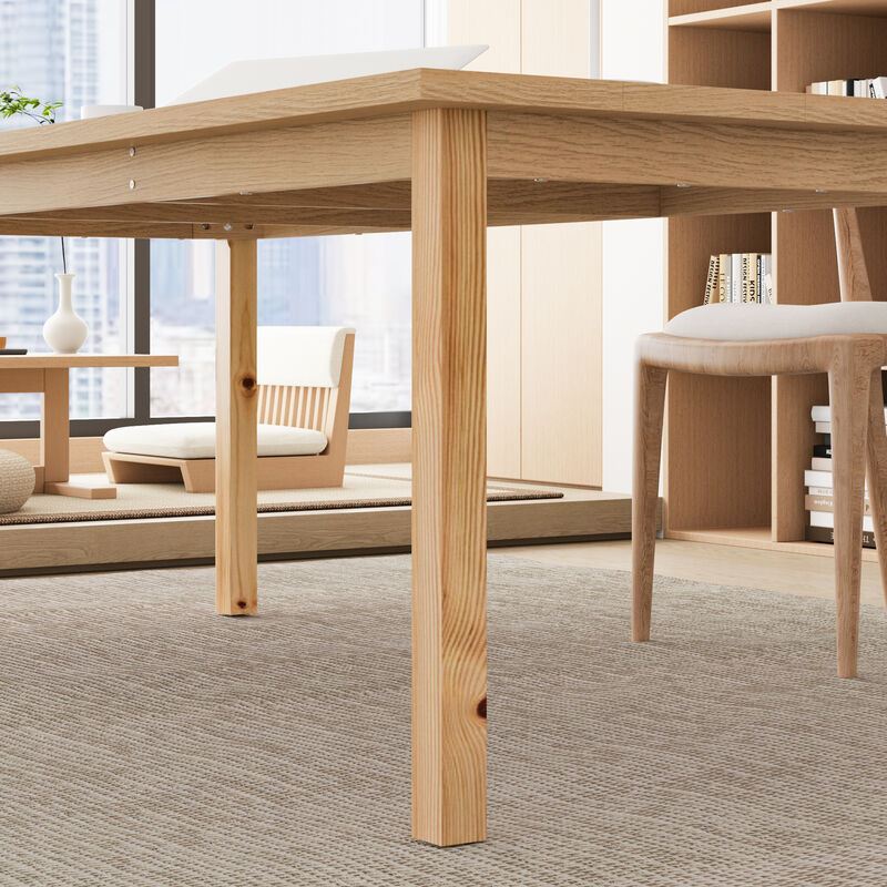 FUFU&GAGA Natural Wood Writing Desk, MDF & Rubberwood Construction (78.7" W x 29.5" H x 37.8" D), Natural Wood Finish