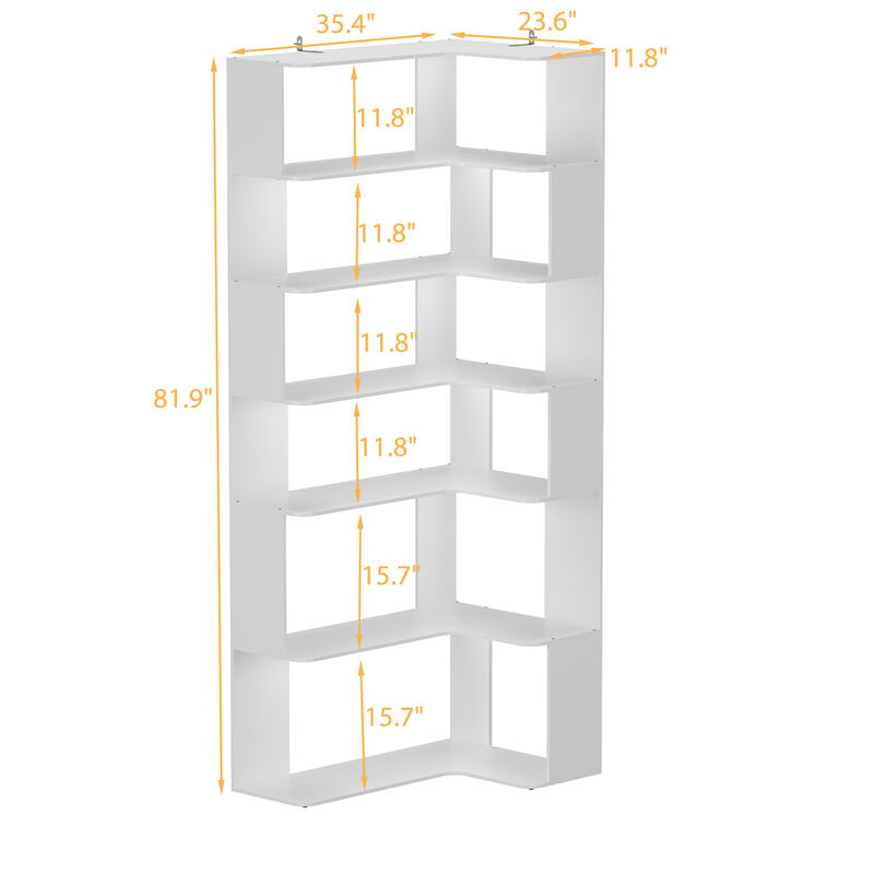 FUFU&GAGA White Mdf 6-Shelf Ladder Bookcase (35.4-in W x 81.9-in H x 23.6-in D),White