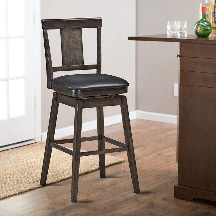 29 Inch 360 Degree Swivel Classic Wooden Counter Height Bar Stool