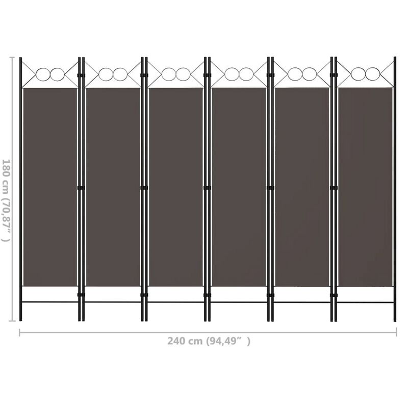 Dina 6 Panel Folding Room Divider Screen, Dark Gray, Black, 95 Inch - Benzara
