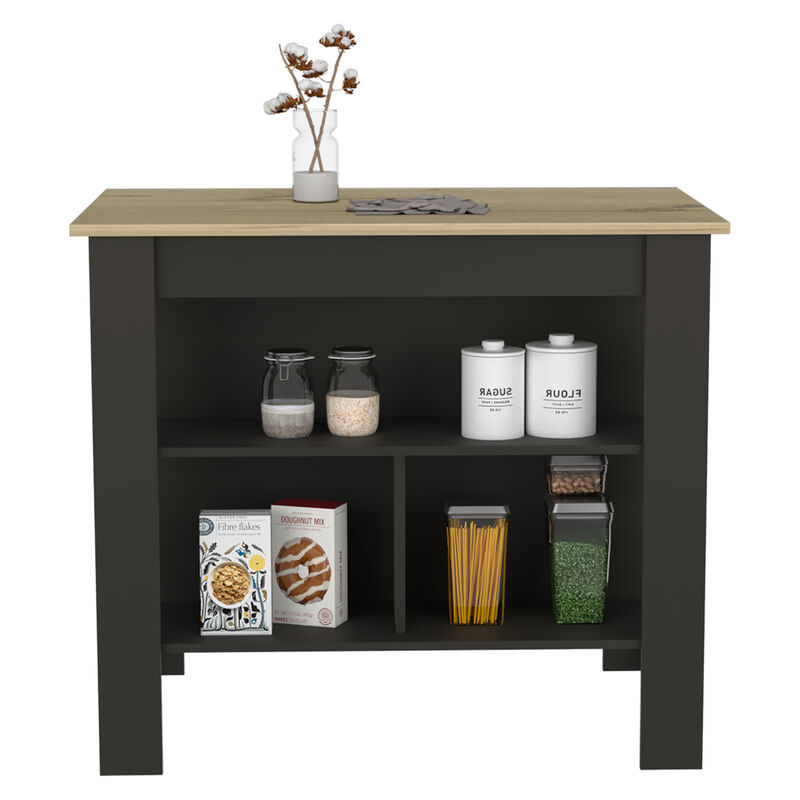Kitchen Island Dozza, Kitchen, Black / Light Oak