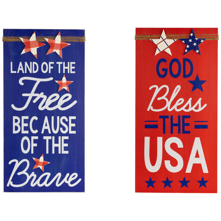 Set of 2 God Bless the USA and Land of the Free Patriotic Wooden Plaques 23.5"