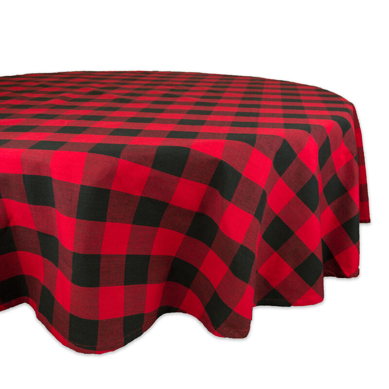 Red and Black Buffalo Checkered Pattern Round Tablecloth 70�
