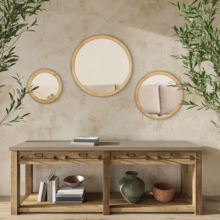 Natural Wood Decor: Set of 3 Modern Round Wall Mirrors