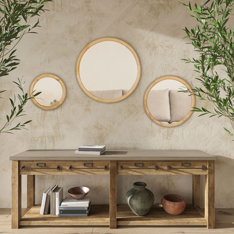 Natural Wood Decor: Set of 3 Modern Round Wall Mirrors