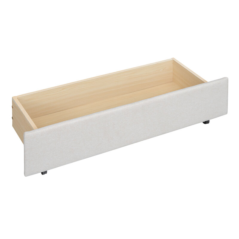Merax Upholstered Platform Bed with Brick Pattern Headboard, with Twin XL Size Trundle and 2 drawers, Linen Fabric