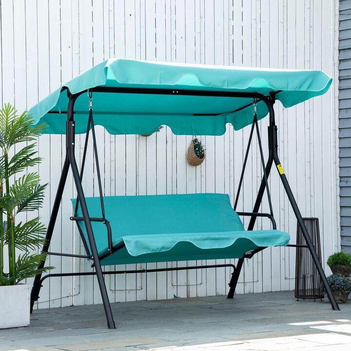 Green Patio Relaxation: 3-Person Porch Swing Chair with Canopy