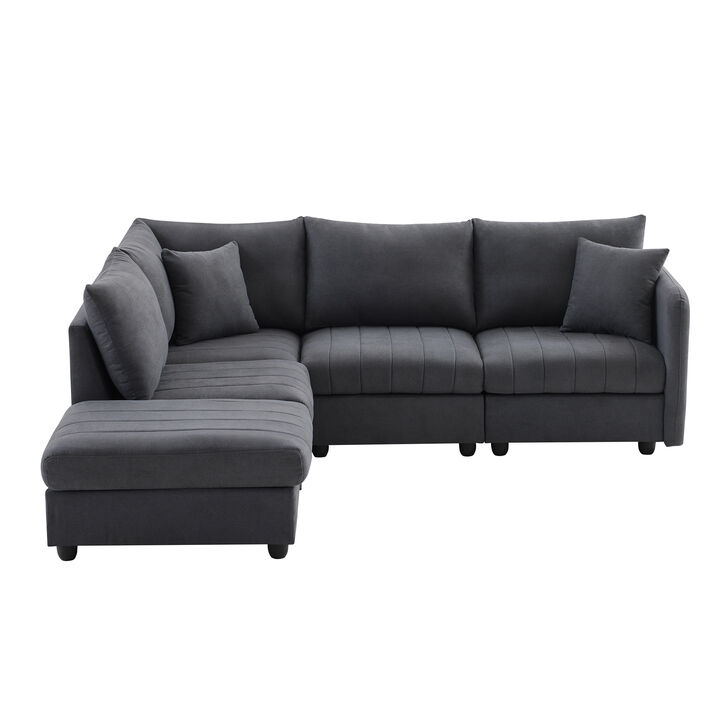 Merax 5-Seat Sofa Couch with Convertible Ottoman