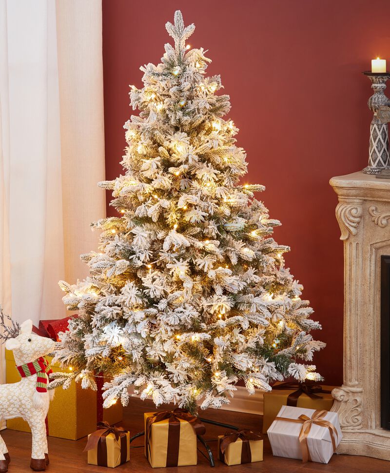 LuxenHome 5ft Pre-Lit LED Artificial Flocked Full Fir Christmas Tree