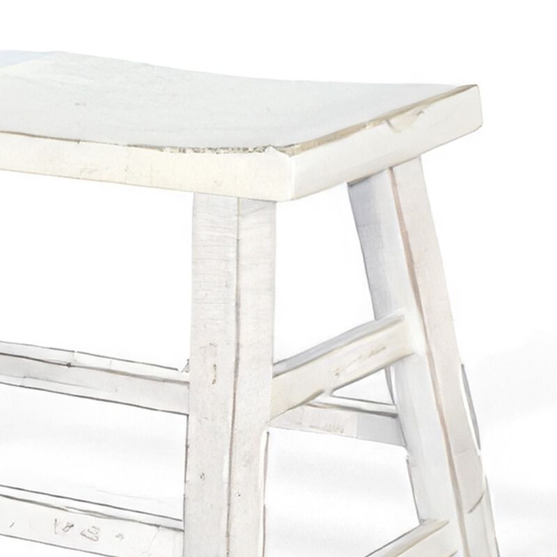 Rena Counter Height Bench, 33 Inch White Sand Mahogany Wood Frame - Benzara