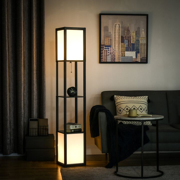 Black Living Room Light: Standing Lamp with 2 Lights & Shelves