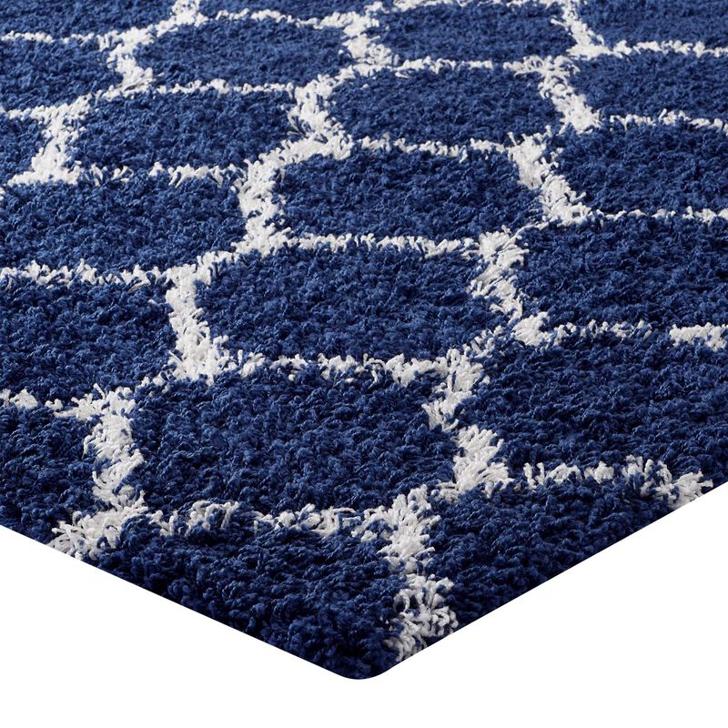 Solvea Moroccan Trellis 5x8 Shag Area Rug - Navy and Ivory