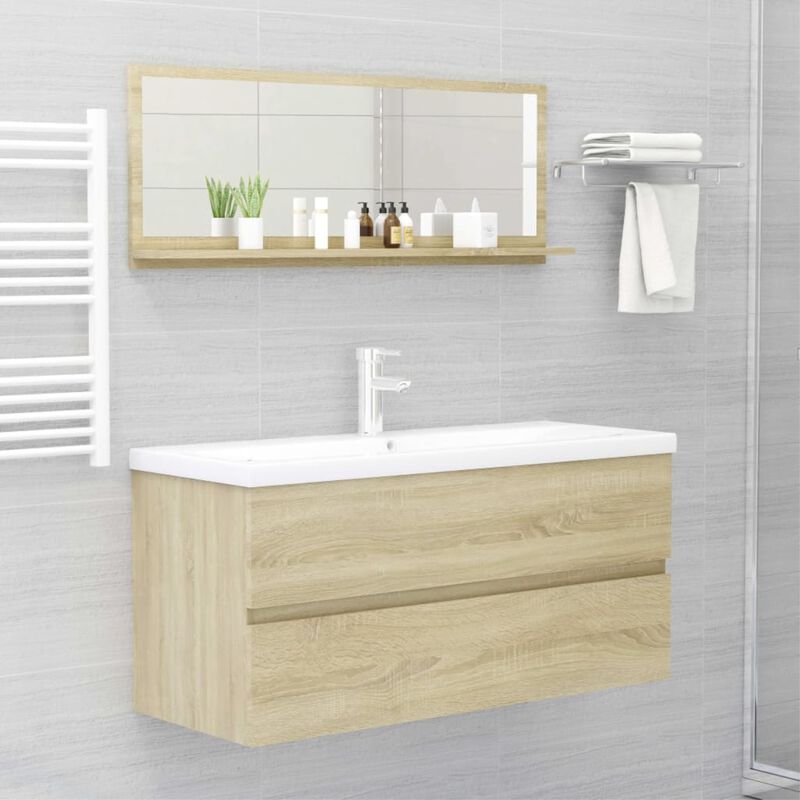 vidaXL Bathroom Mirror Sonoma Oak 39.4"x4.1"x14.6" Chipboard