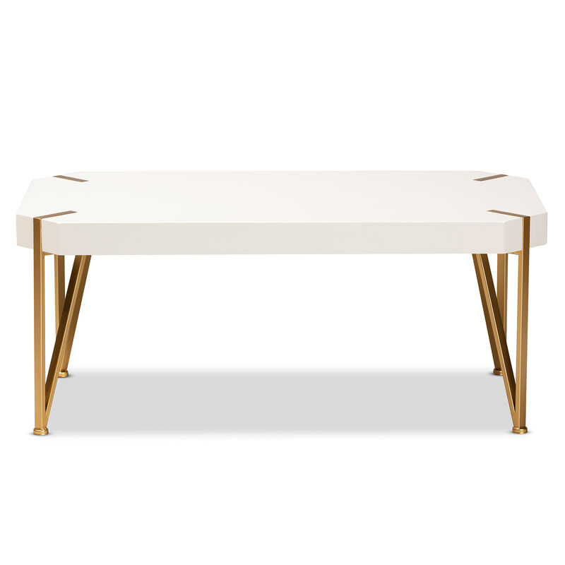 Baxton Studio Kassa Brushed Gold Metal And White Finished Wood Coffee Table