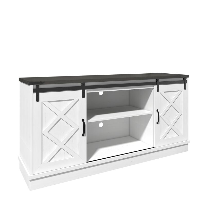 Farmhouse TV Stand wih Storage, 63" Entertainment Center , Wooden Media TV Console with Height Adjustable Shelves for Living Room