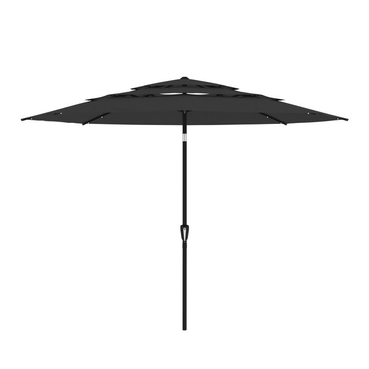 FUFU&GAGA 11ft Outdoor 3-Tier Patio Umbrella with 32 Solar Lights, Adjustable Tilt & Crank (130" W x 130" D x 98.4" H)