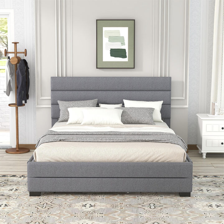 Merax Linen Fabric Platform Bed with Trundle