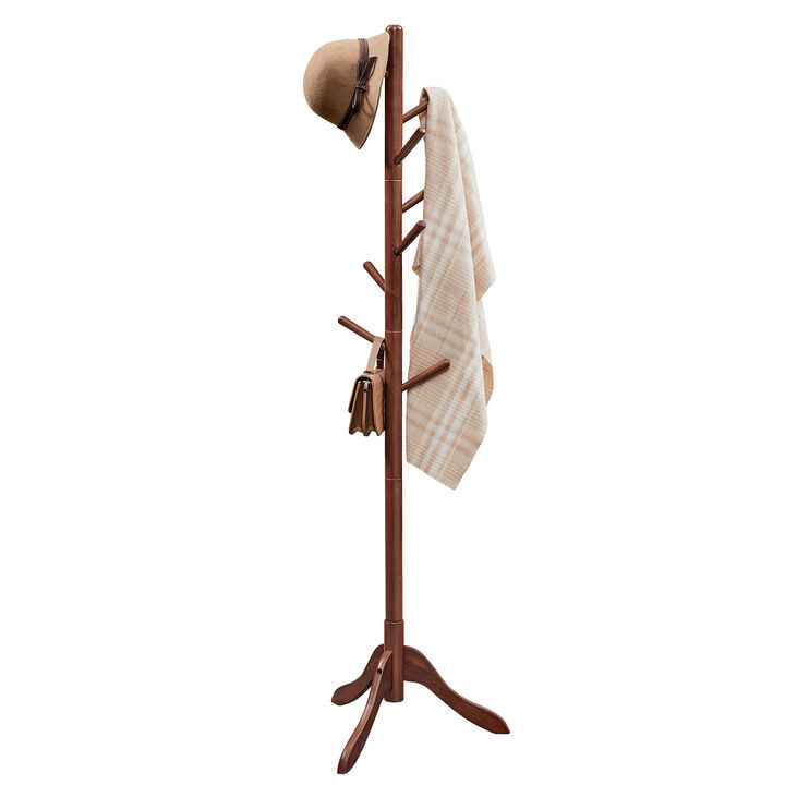 Coat Rack with 8 Hooks, Solid Wood Coat Tree Free Standing
