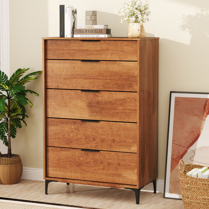 5-Drawer Dresser with Interlock System for Bedroom or Living Room Storage and Organization