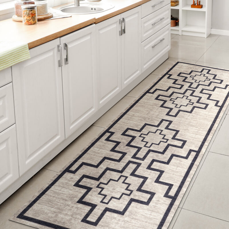 Ashkii Minimalist Medallion Machine Washable Area Rug