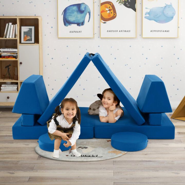 Hivvago 6 Pieces Convertible Kids Play Couch Set with Zipper