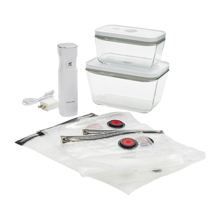 ZWILLING Fresh & Save 7-pc Vacuum Sealer Machine Starter Set, Sous Vide Bags, Meal prep, Airtight Food Storage Containers Glass