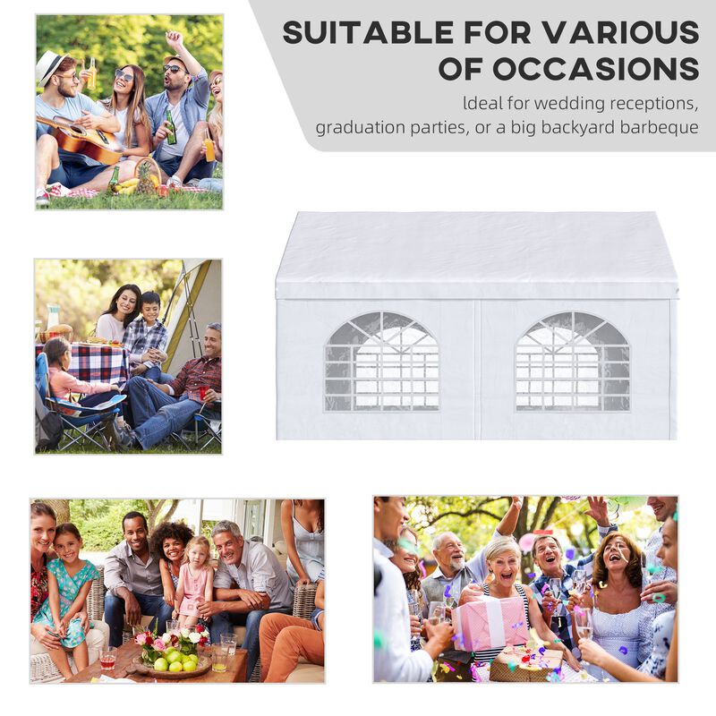White Event Shelter: 16'x13' Party Tent Carport with Sidewalls & Windows