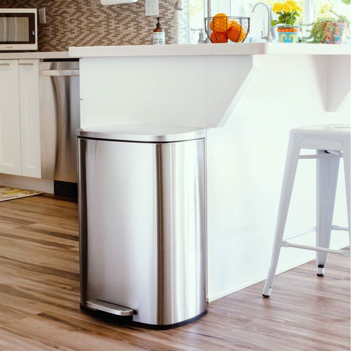 Step Pedal Stainless Steel Trash Can Durable Kitchen Waste Bin with Soft-Close Lid