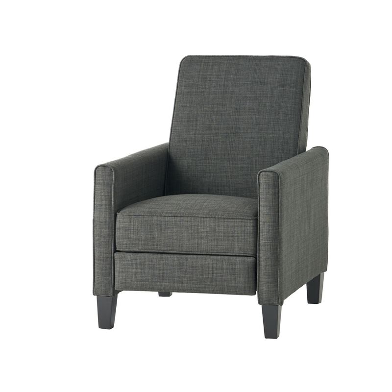 Zuca Pushback Recliner Club Chair, Premium Padded, Black Wood, Gray Linen - Benzara