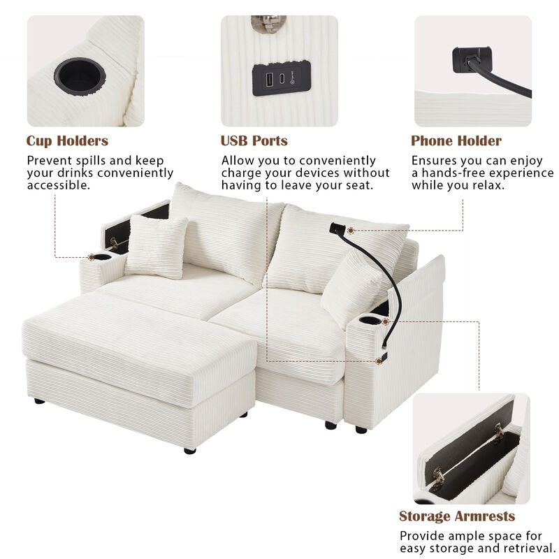 Merax Modern Loveseat Sofa with A Movable Ottoman