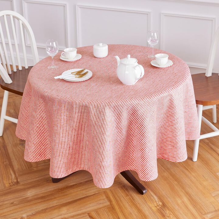 Solino Home 100% Pure Linen Round Tablecloth |Narrow Stripe