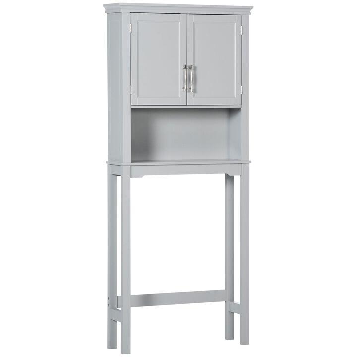 Grey Bathroom Organizer: Modern Over Toilet Cabinet with Double Door