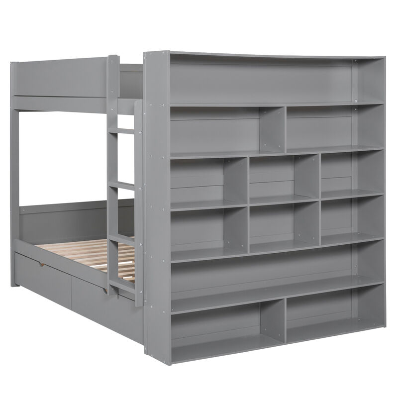 Full Over Full Bunk Bed With 2 Drawers And Multilayer Cabinet