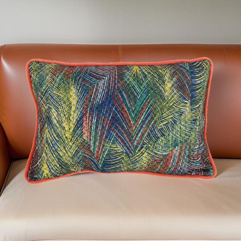 20 X 14 Inch Fabric Pillow with Abstract Art Details, Multicolor-Benzara
