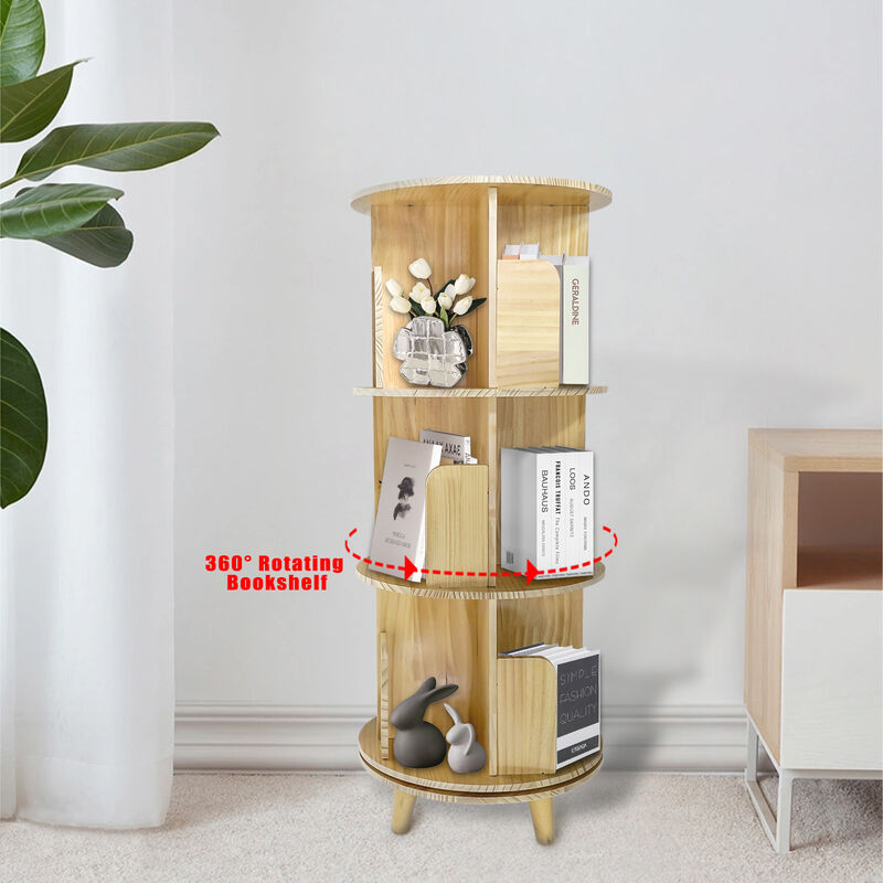 3-Layer Rotating Bookcase 360° Rotating Display Rack for Books and Decorative Items
