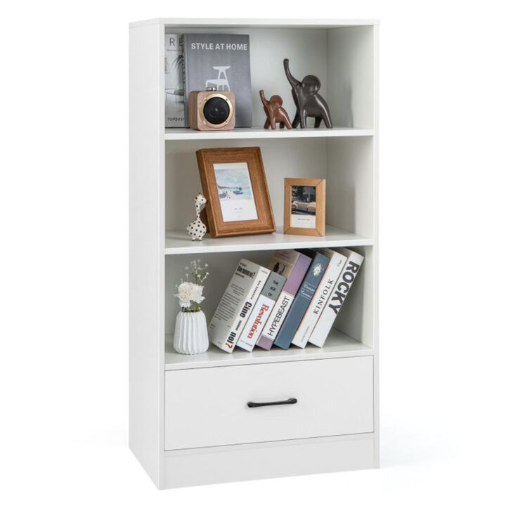 Hivvago 4-Tier Storage Bookcase with Open Shelves Drawer and Anti-toppling Device