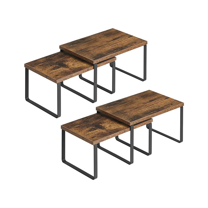 Set of 4 Stackable Cabinet Shelf Organizers - Metal and Particleboard Kitchen Counter Shelves, Expandable