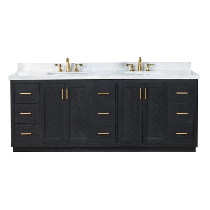 Altair 84 Double Bathroom Vanity Set in Black Oak without Mirror