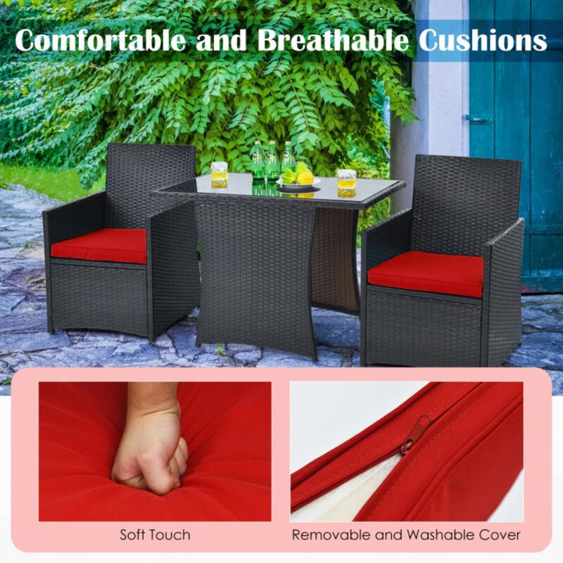 Hivvago 3 Pieces Patio Rattan Furniture Set with Cushion and Sofa Armrest