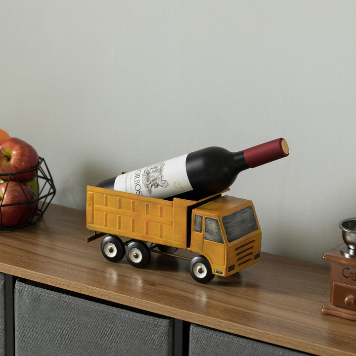Decorative Rustic Metal Yellow Single Bottle Truck Wine Holder for Tabletop or Countertop