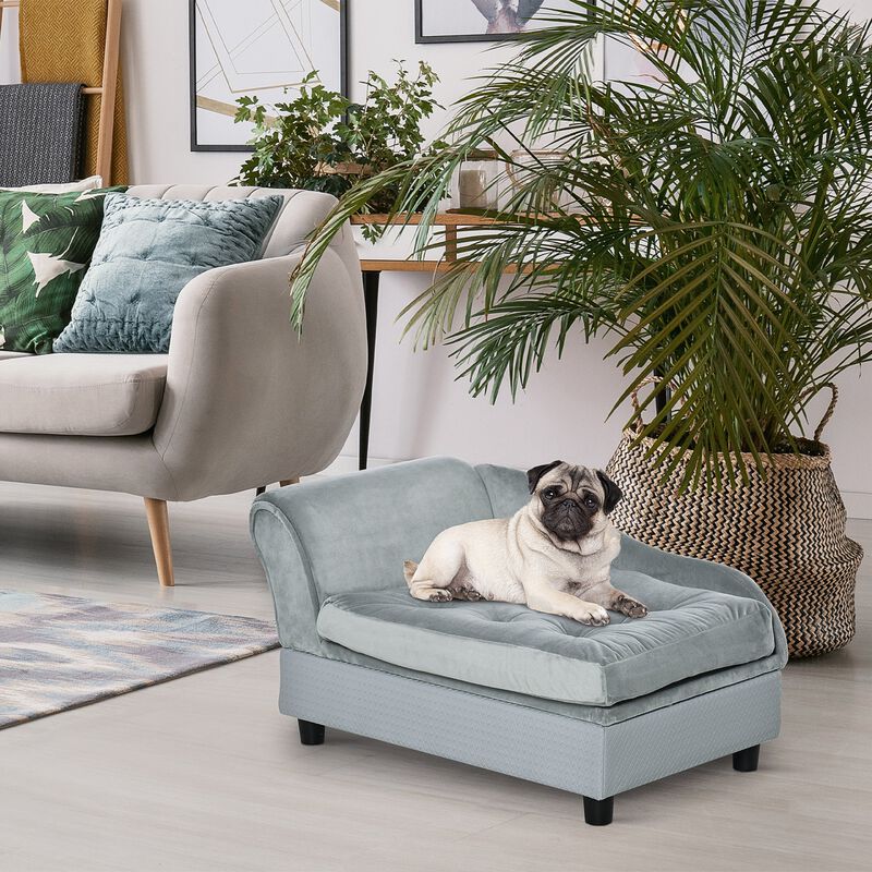 Light Blue Pet Bed: Plush Sofa with Storage for Small Dogs & Cats